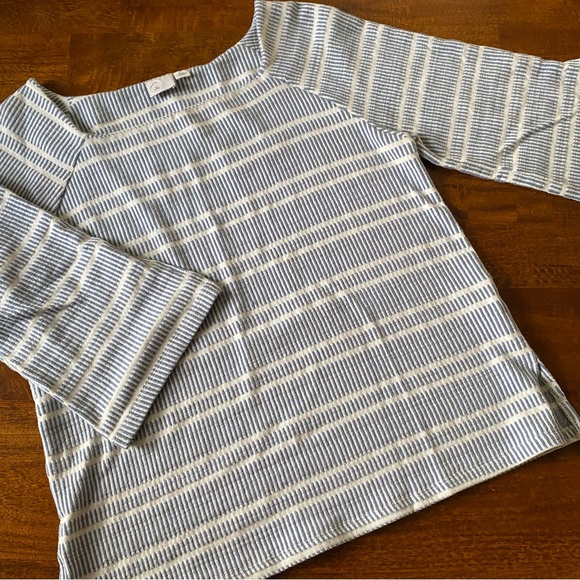 Anthropologie Postmark Square Neck Flare Sleeve Blue White Striped Top - Picture 2 of 7